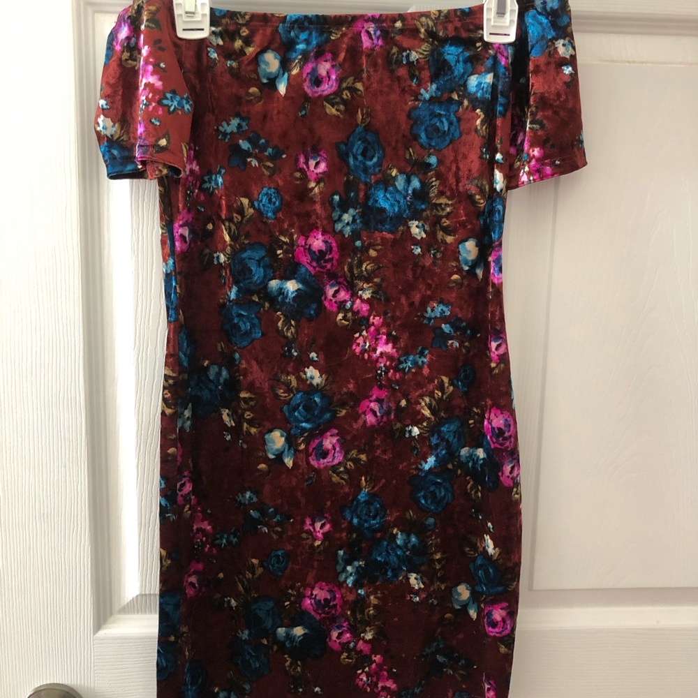 Off shoulder velvet mini dress